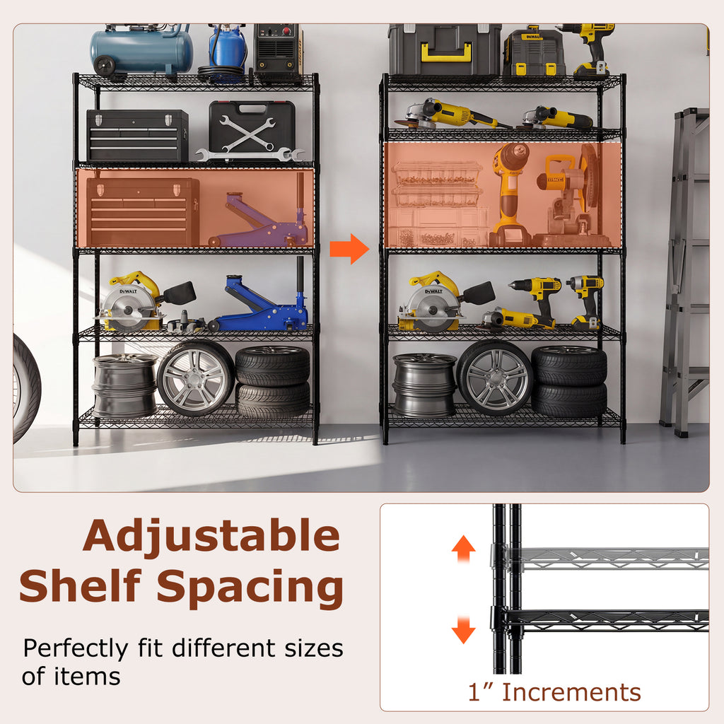 5-Tier Metal Storage Shelving Unit Set of 2 Adjustable Utility Shelf