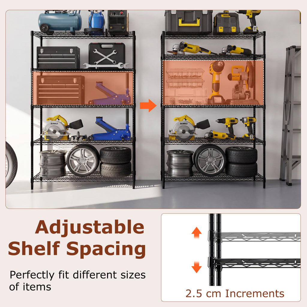 5-Tier Metal Storage Shelving Unit Set of 2 Adjustable Utility Shelf