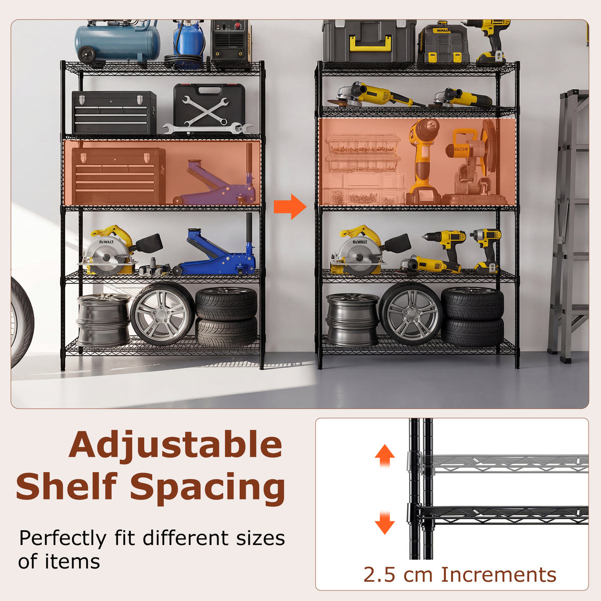 5-Tier Metal Storage Shelving Unit Set of 2 Adjustable Utility Shelf