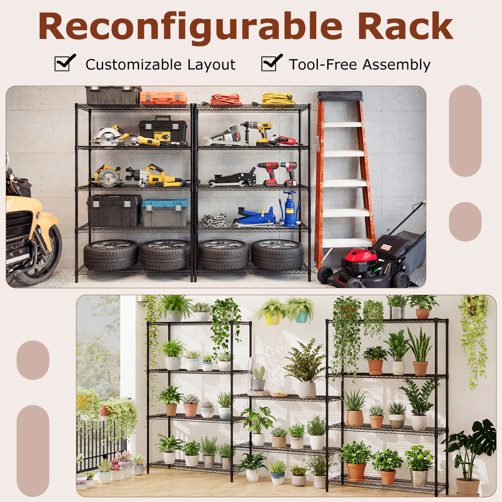 5-Tier Metal Storage Shelving Unit Set of 2 Adjustable Utility Shelf