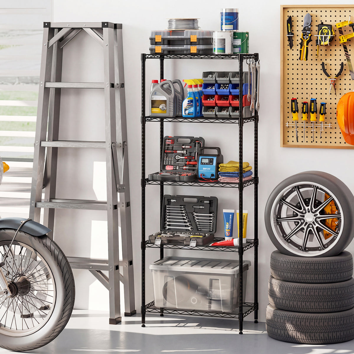 5-Tier Metal Storage Shelving Unit - Black, 750 LBS Capacity