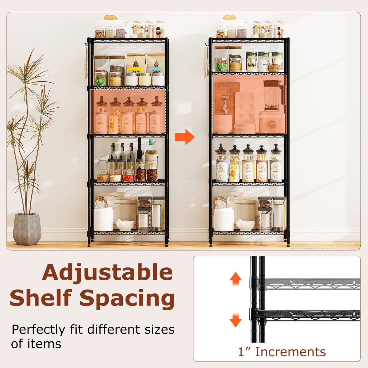 5-Tier Metal Storage Shelving Unit - Black, 750 LBS Capacity