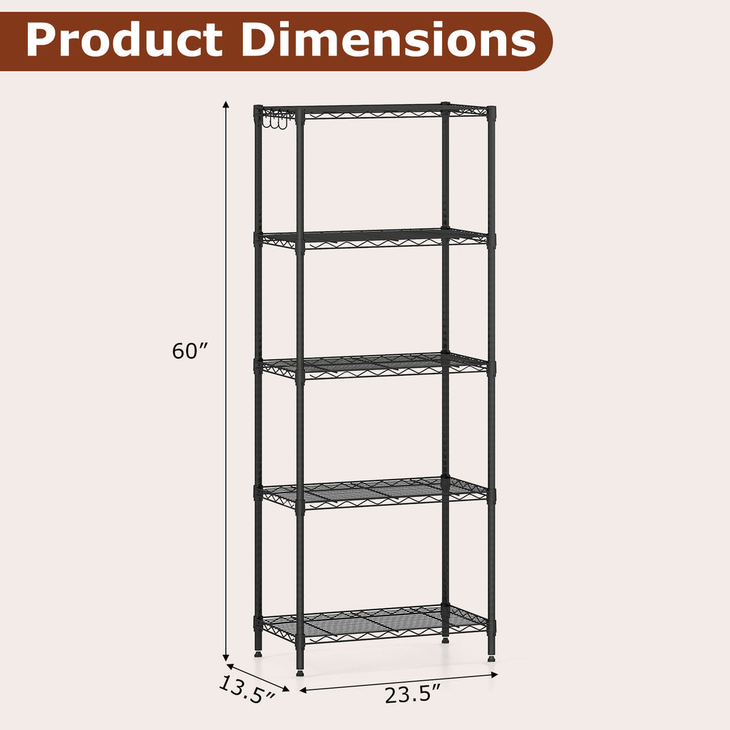 5-Tier Metal Storage Shelving Unit - Black, 750 LBS Capacity