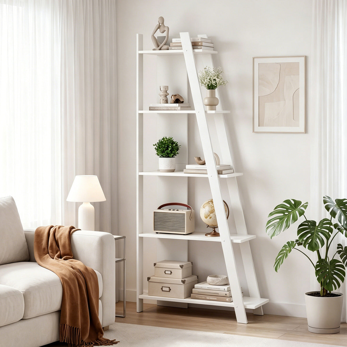 5-Tier Modern Bookshelf Narrow Vertical Display Shelf for Small Space