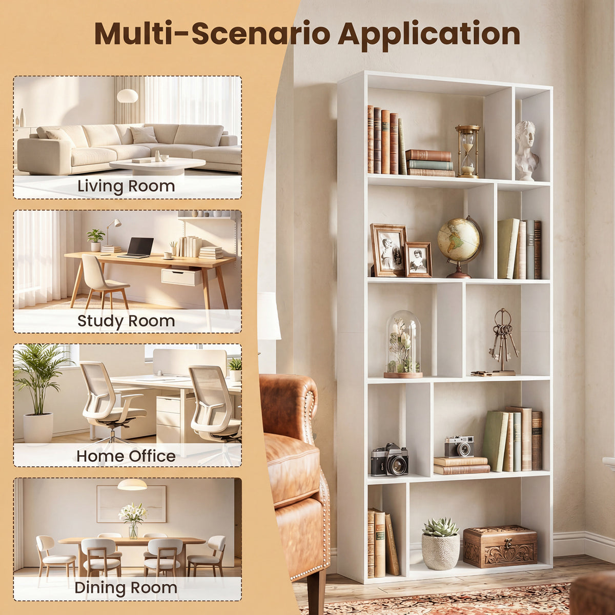 5-Tier Modern Bookshelf with Open Back and 2 Anti-Tipping Kits