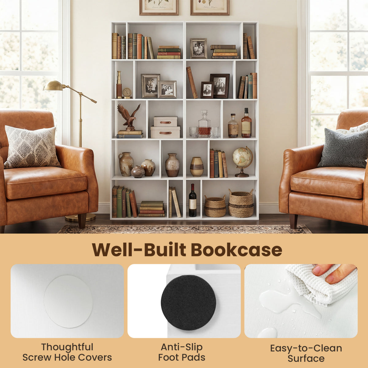 5-Tier Modern Bookshelf with Open Back and 2 Anti-Tipping Kits