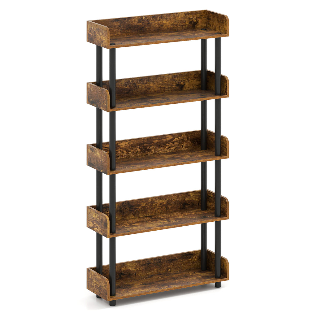5-Tier Open Bookcase with Industrial Storage - Rustic Brown
