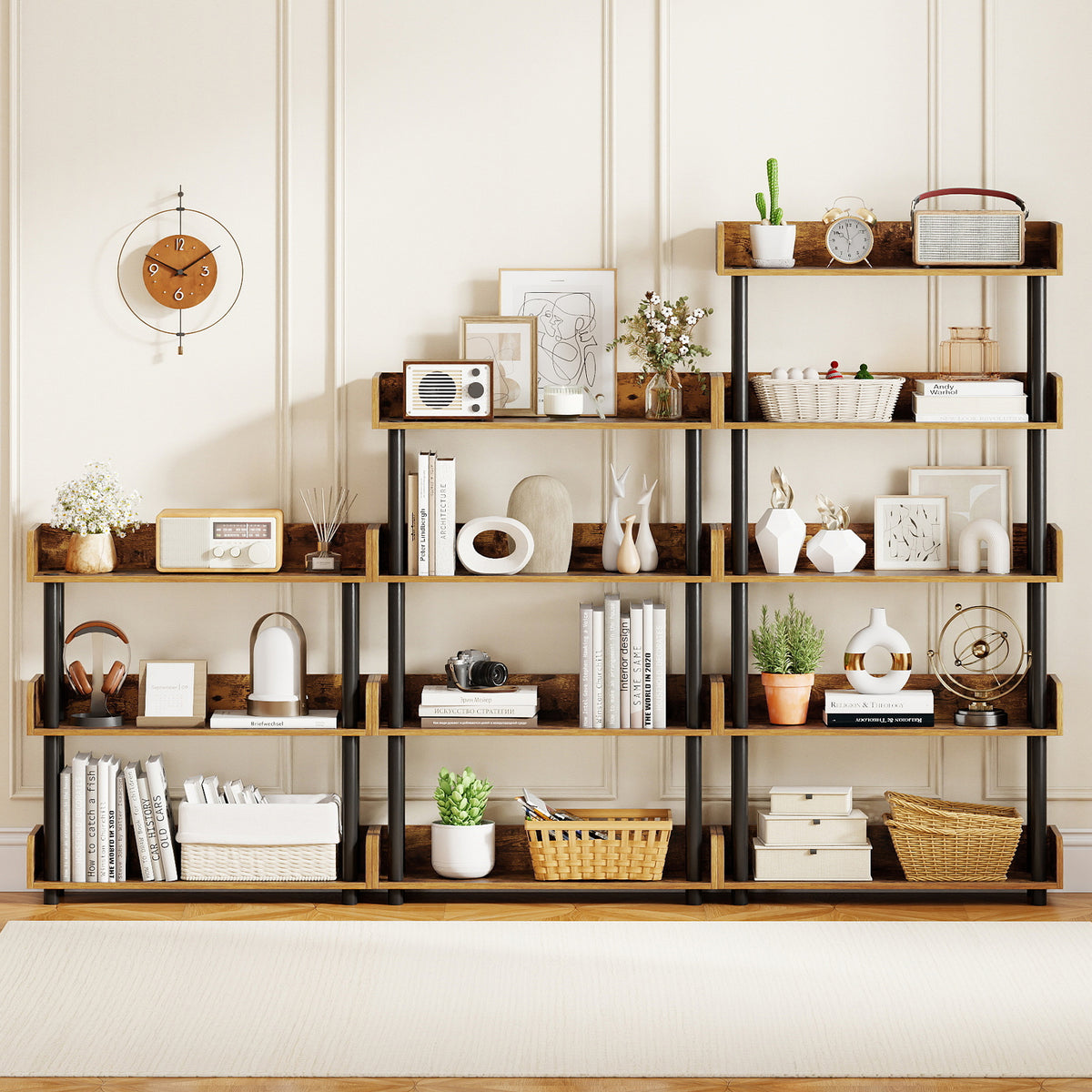 5-Tier Open Bookcase with Industrial Storage - Rustic Brown