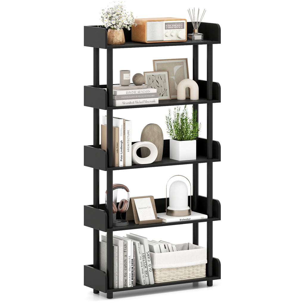 5-Tier Open Bookcase with Industrial Storage - Rustic Brown