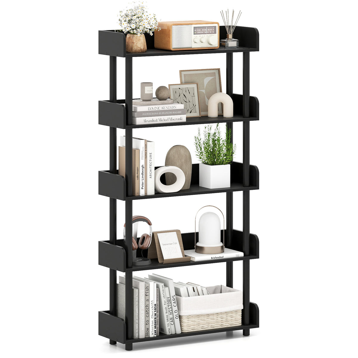 5-Tier Open Bookcase with Industrial Storage - Rustic Brown