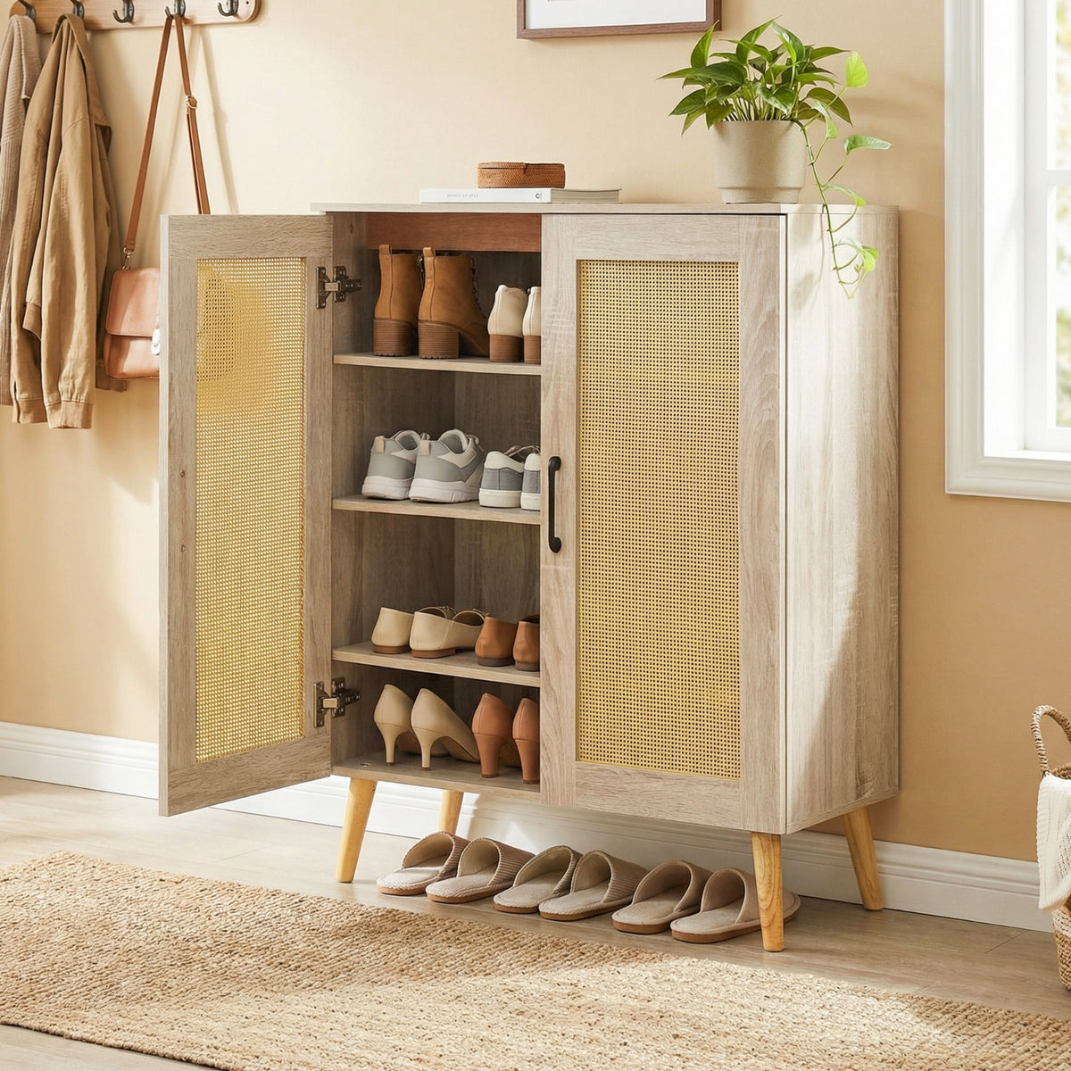5-Tier Rattan Shoe Cabinet with 3 Removable Shelves
