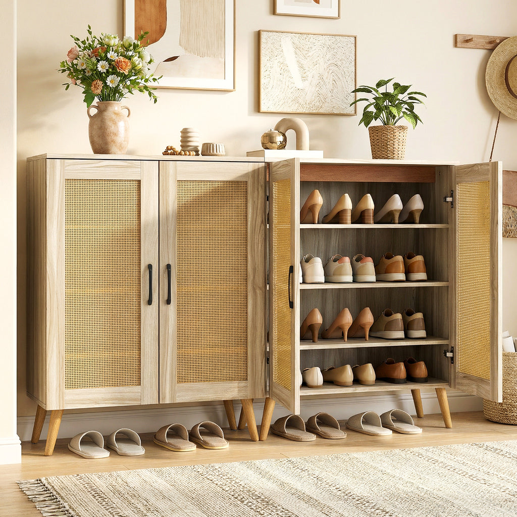 5-Tier Rattan Shoe Cabinet with 3 Removable Shelves