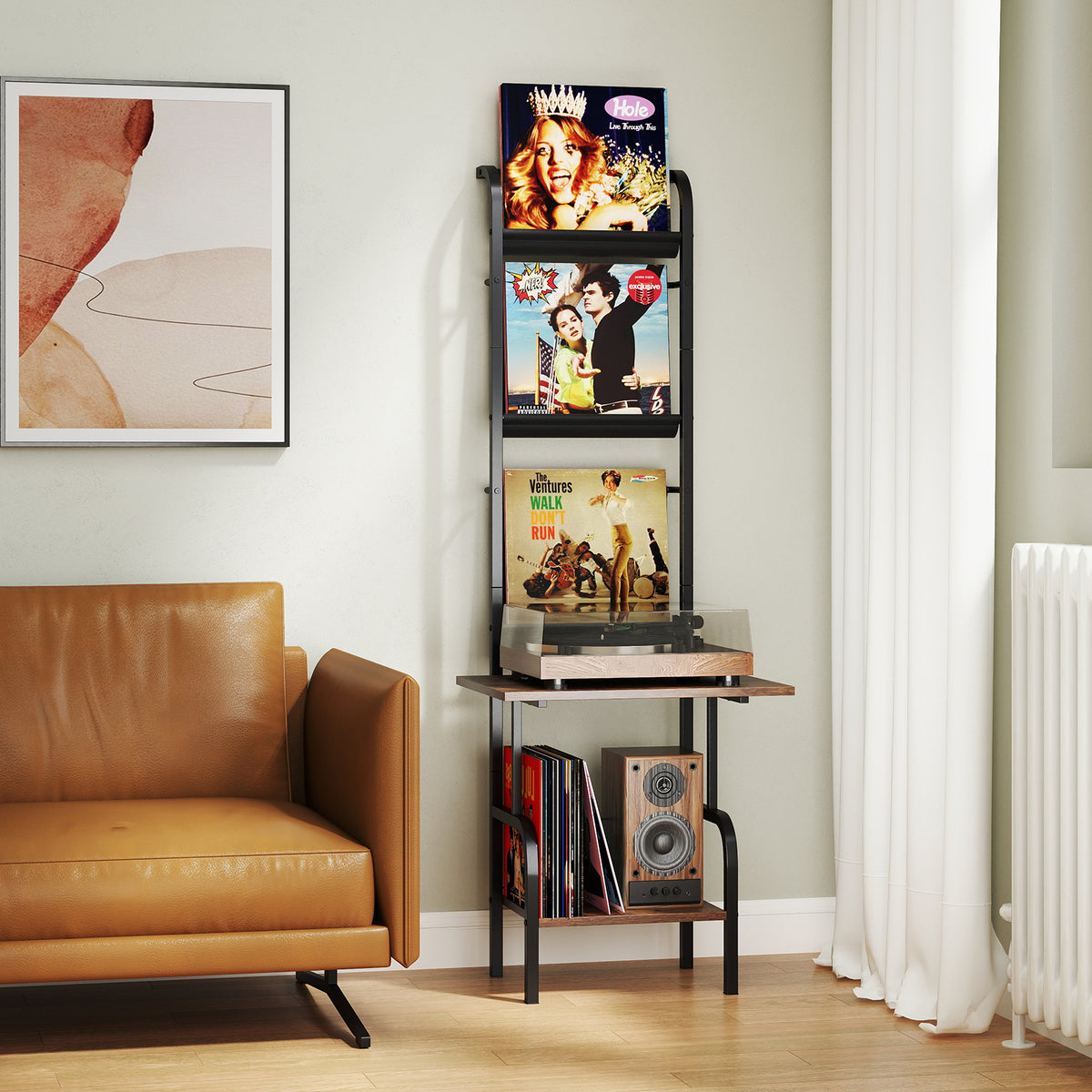 5-Tier Record Player Stand with Vinyl Display Shelf, Rustic Brown