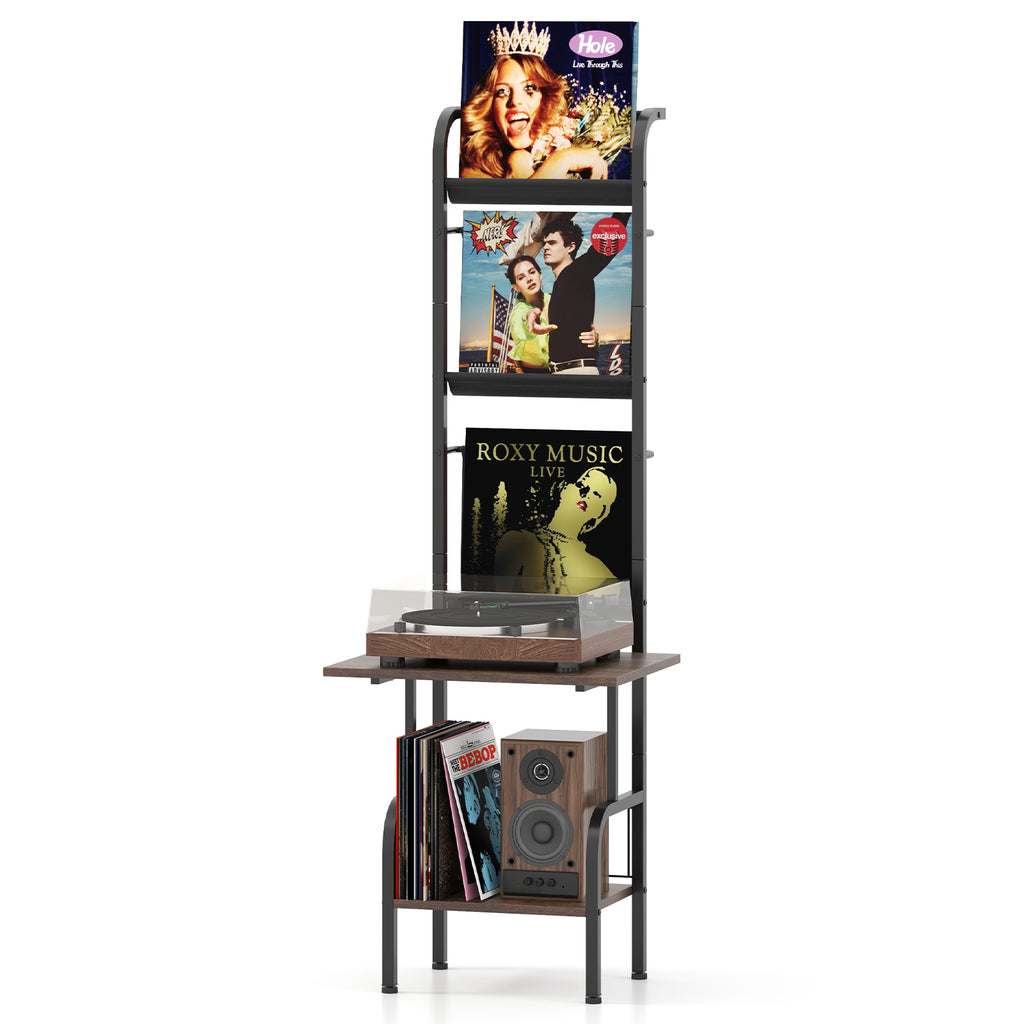 5-Tier Record Player Stand with Vinyl Display Shelf, Rustic Brown