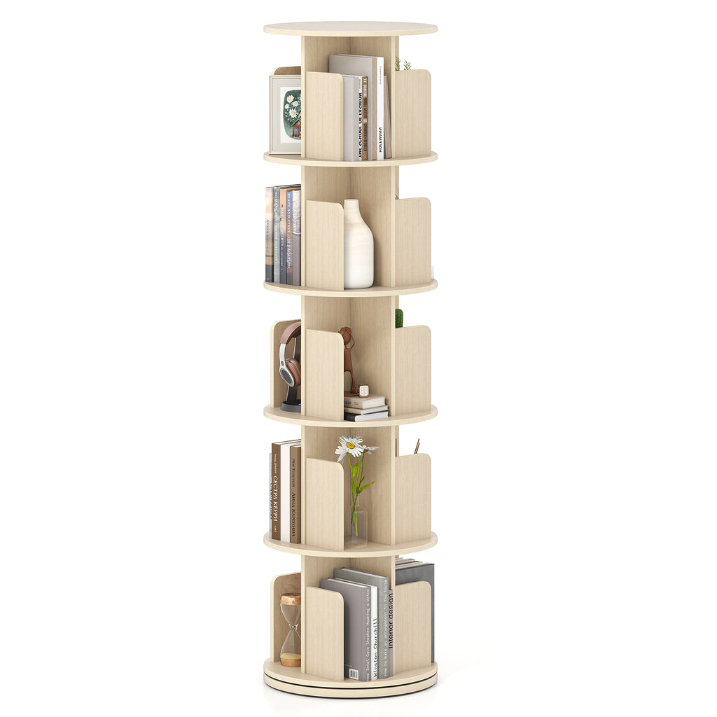 5-Tier Rotating Bookshelf 360° Display Rack with Dividers and