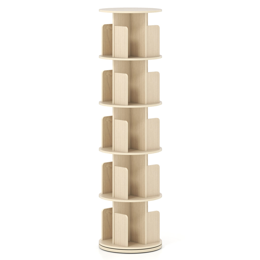 5-Tier Rotating Bookshelf 360° Display Rack with Dividers and