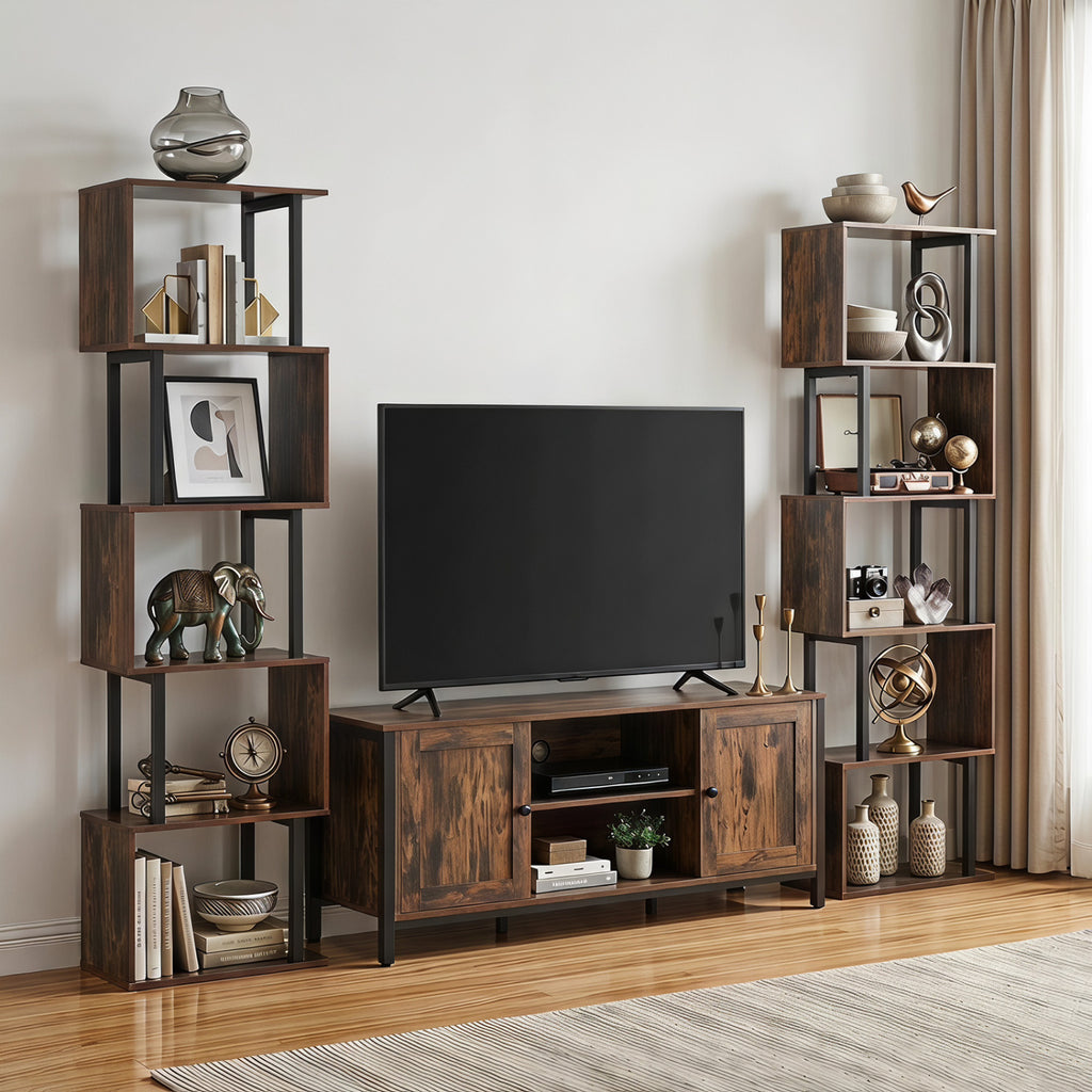 5-Tier S-Shaped Bookshelf with Open Storage - Rustic Brown