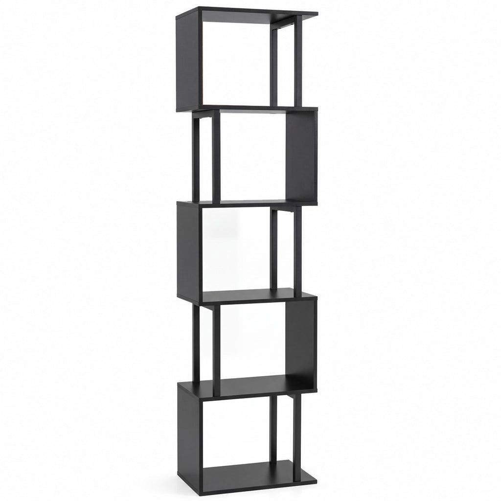5-Tier S-Shaped Bookshelf with Open Storage - Rustic Brown
