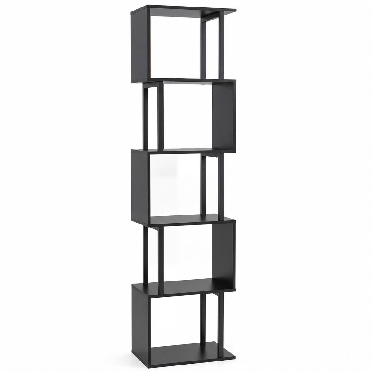 5-Tier S-Shaped Bookshelf with Open Storage - Rustic Brown