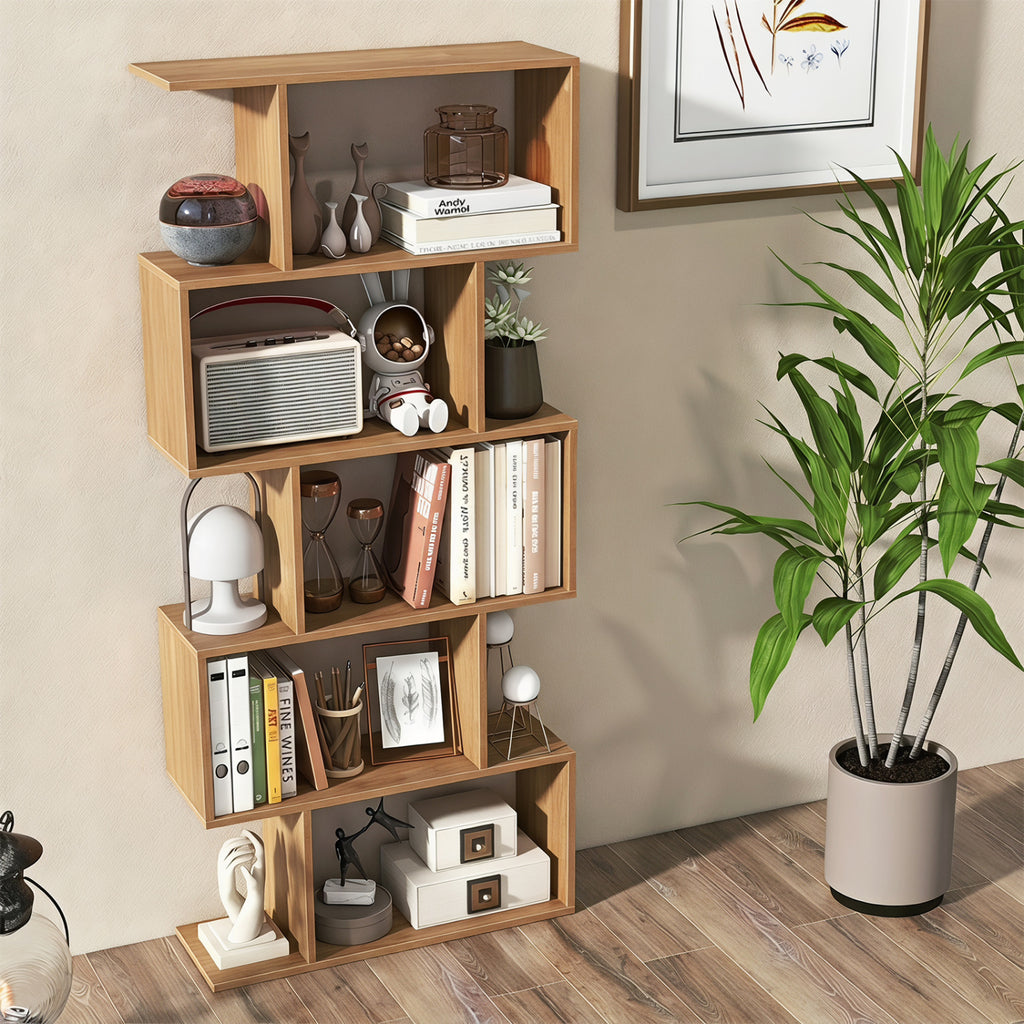 5-Tier S-Shaped Bookshelf with Anti-Tip Kit for Living Room Home