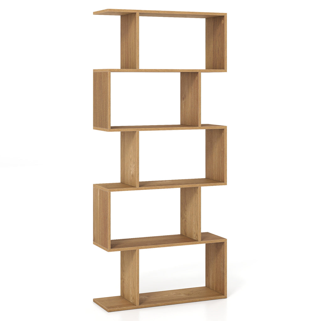 5-Tier S-Shaped Bookshelf with Anti-Tip Kit for Living Room Home