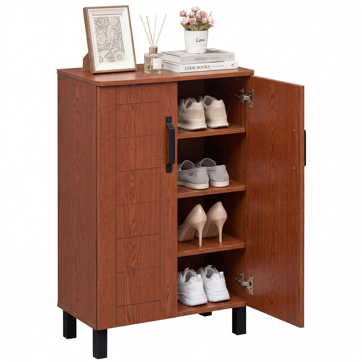 5-Tier Shoe Storage Cabinet Freestanding Wooden Rack Organizer