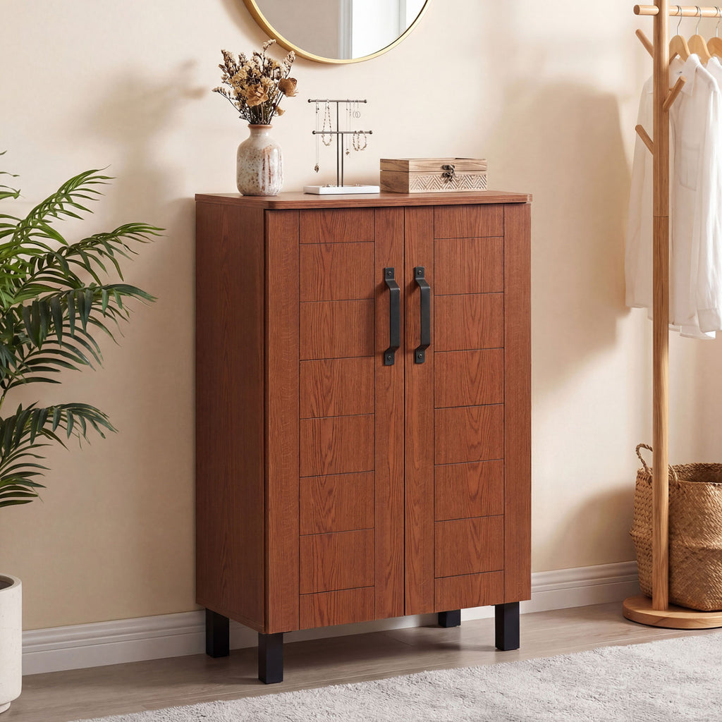 5-Tier Shoe Storage Cabinet Freestanding Wooden Rack Organizer