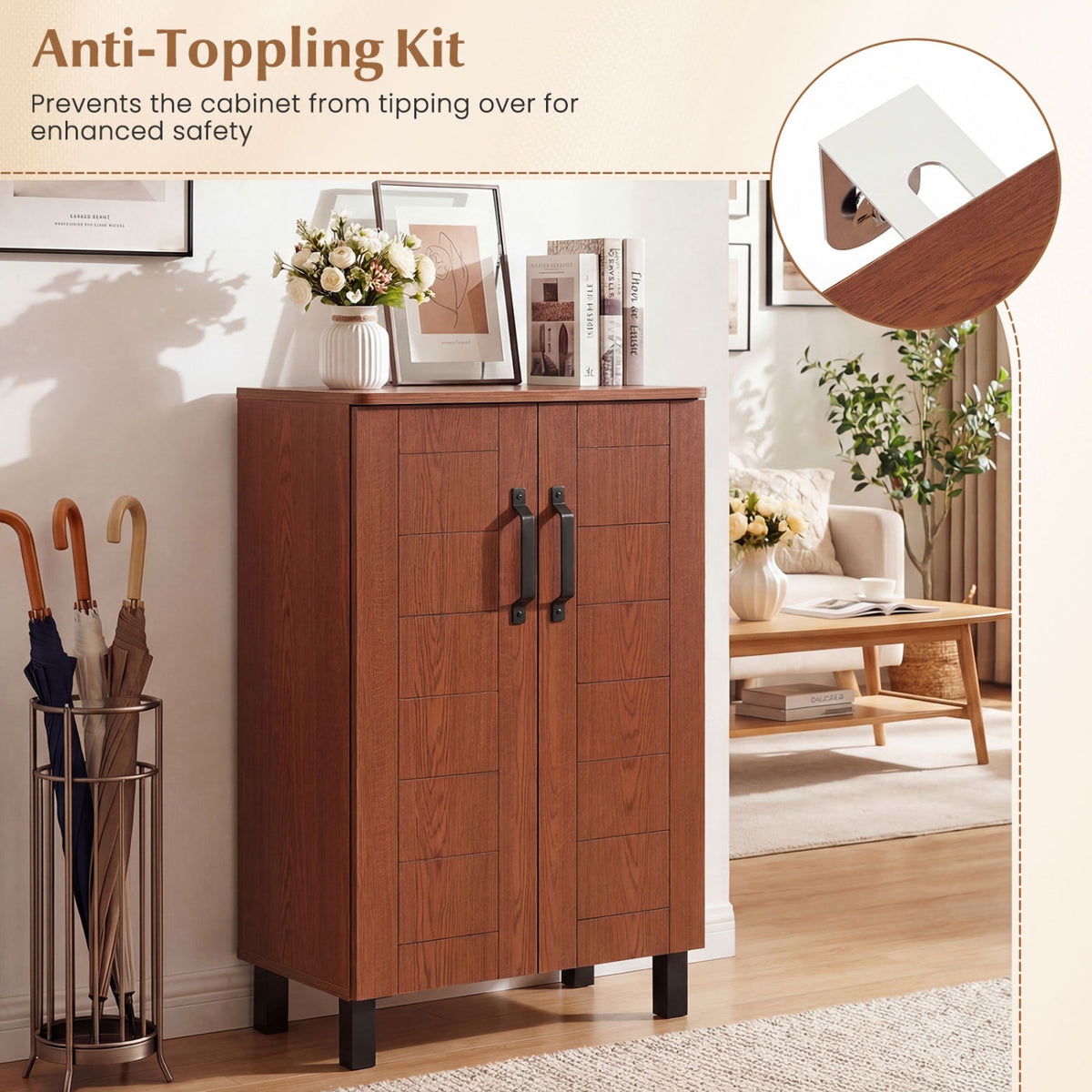 5-Tier Shoe Storage Cabinet Freestanding Wooden Rack Organizer