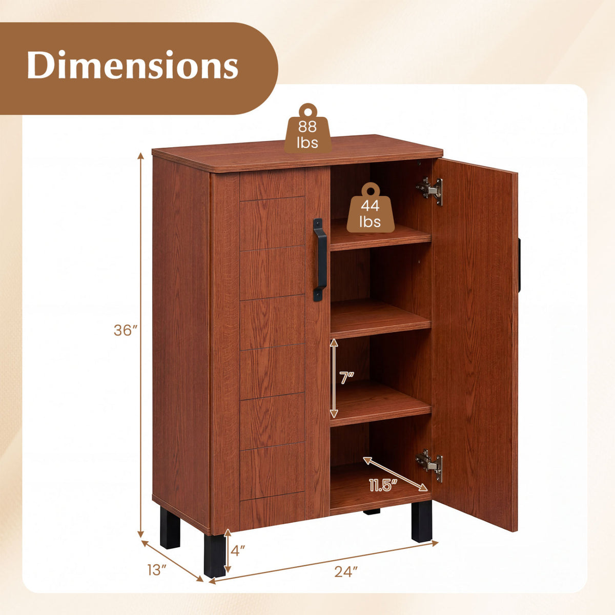 5-Tier Shoe Storage Cabinet Freestanding Wooden Rack Organizer
