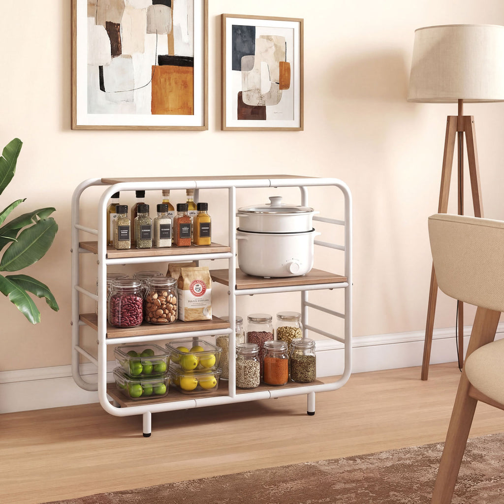 5-Tier Open Shelving Unit with Metal Frame - Natural