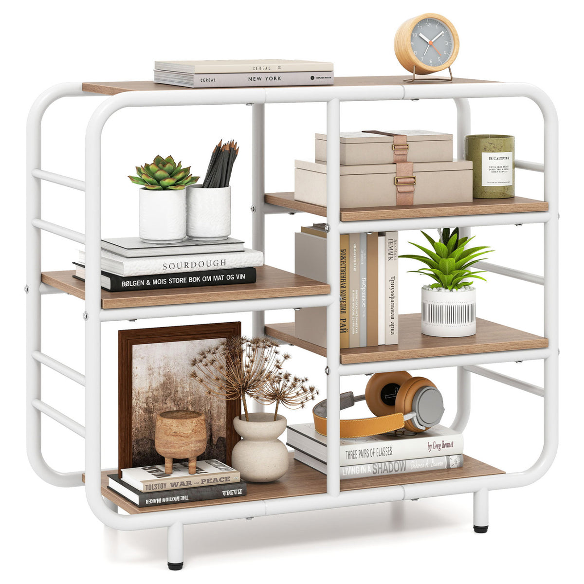 5-Tier Open Shelving Unit with Metal Frame - Natural