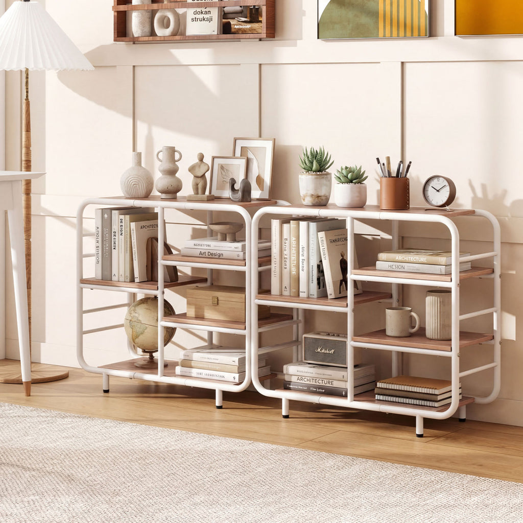 5-Tier Open Shelving Unit with Metal Frame - Natural