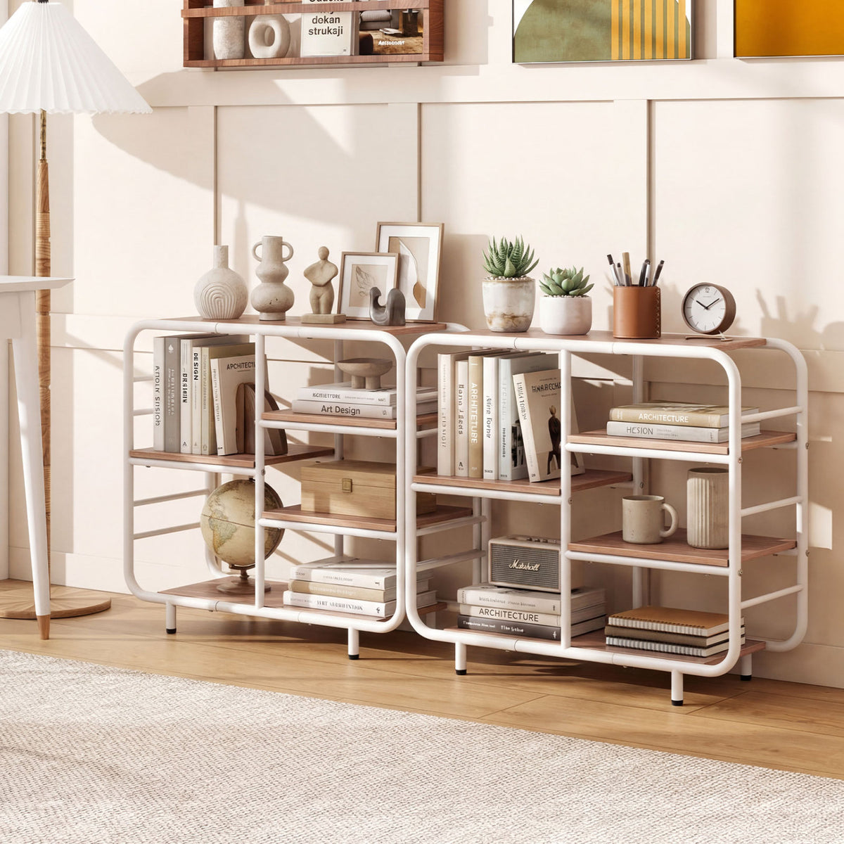 5-Tier Open Shelving Unit with Metal Frame - Natural