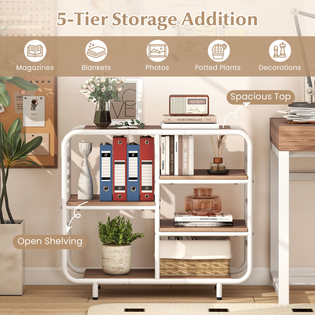 5-Tier Open Shelving Unit with Metal Frame - Natural