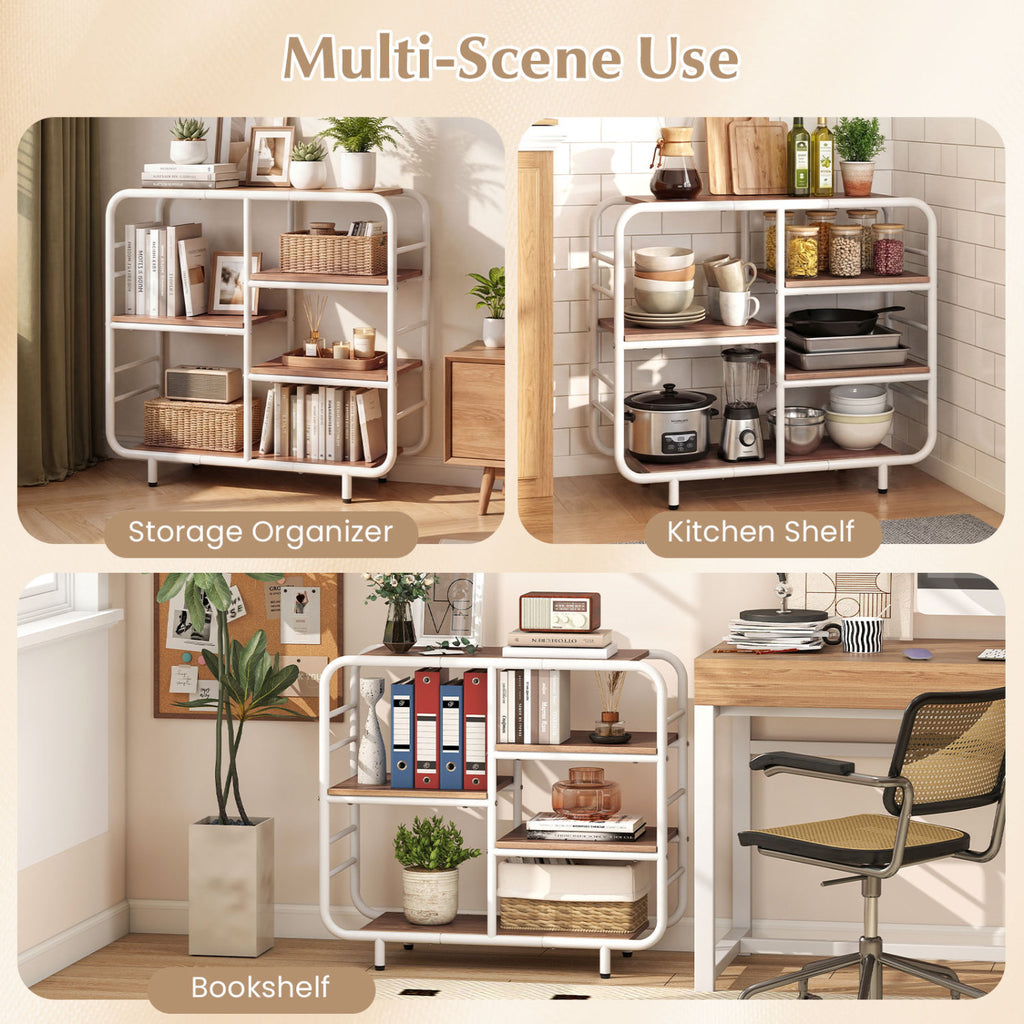 5-Tier Open Shelving Unit with Metal Frame - Natural