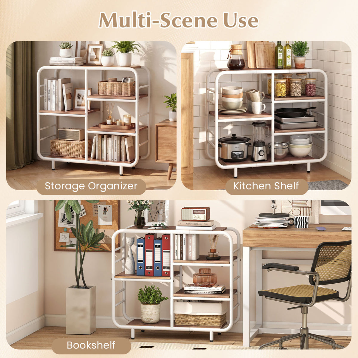 5-Tier Open Shelving Unit with Metal Frame - Natural