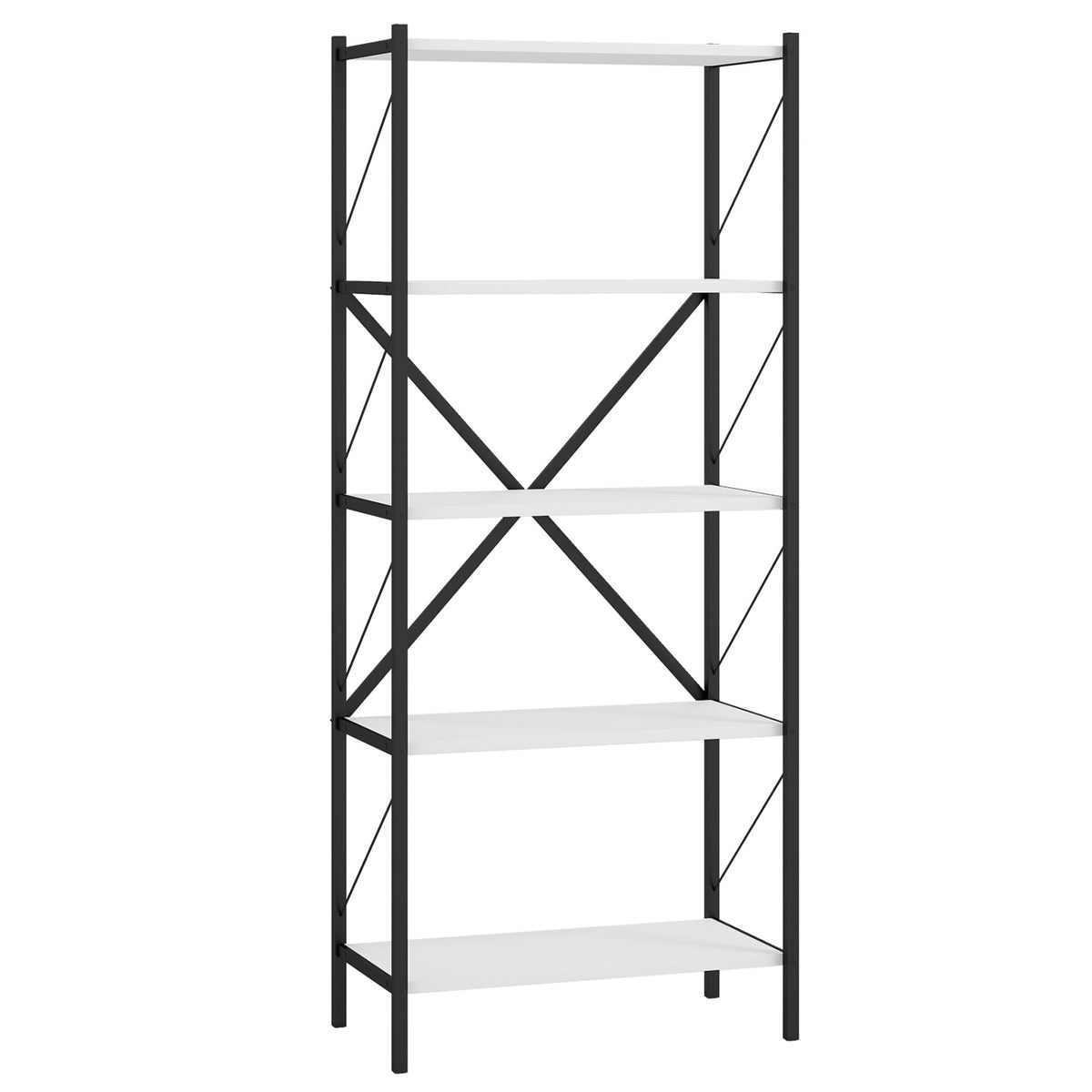 5-Tier Industrial Bookshelf with Metal Frame - White