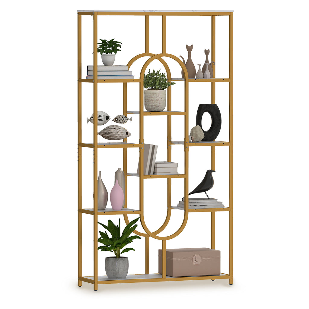 5-Tier Oval Bookcase with Open Shelves - White