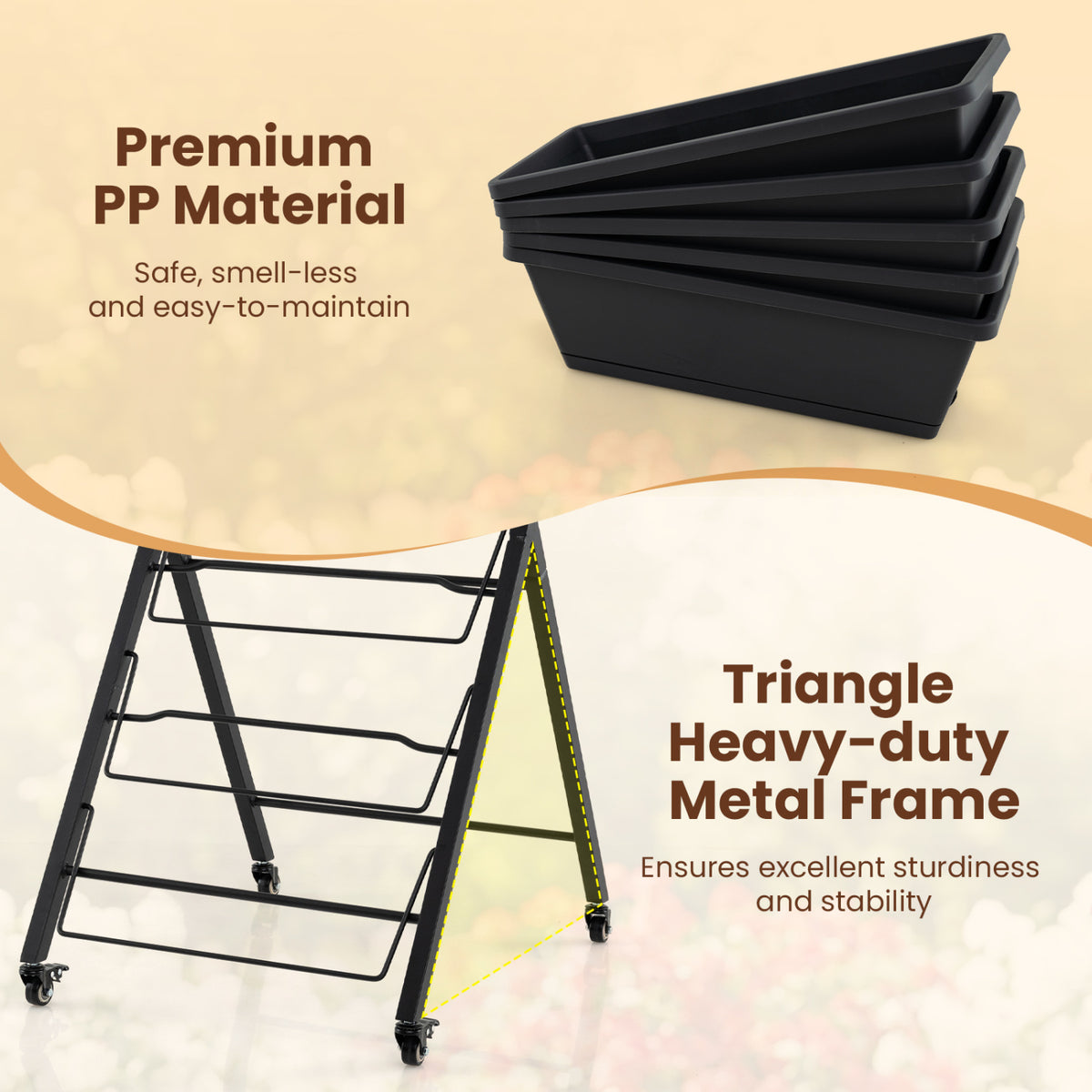 5-Tier Vertical Raised Garden Bed with Wheels for Backyard