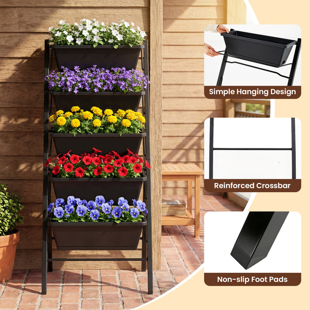 5-Tier Vertical Raised Garden Bed with Drainage Holes for Patio