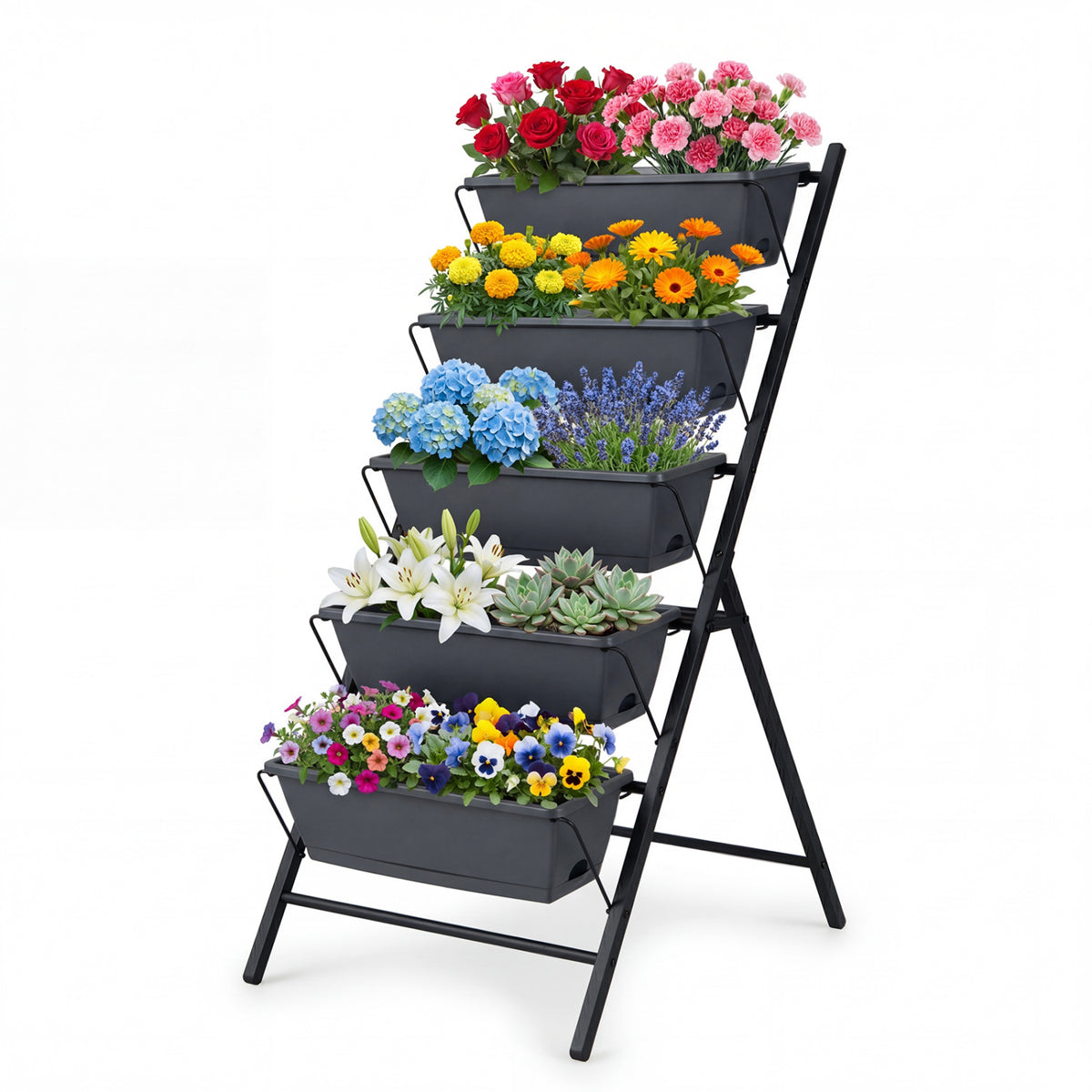 5-Tier Vertical Raised Garden Bed with Drainage System and Removable