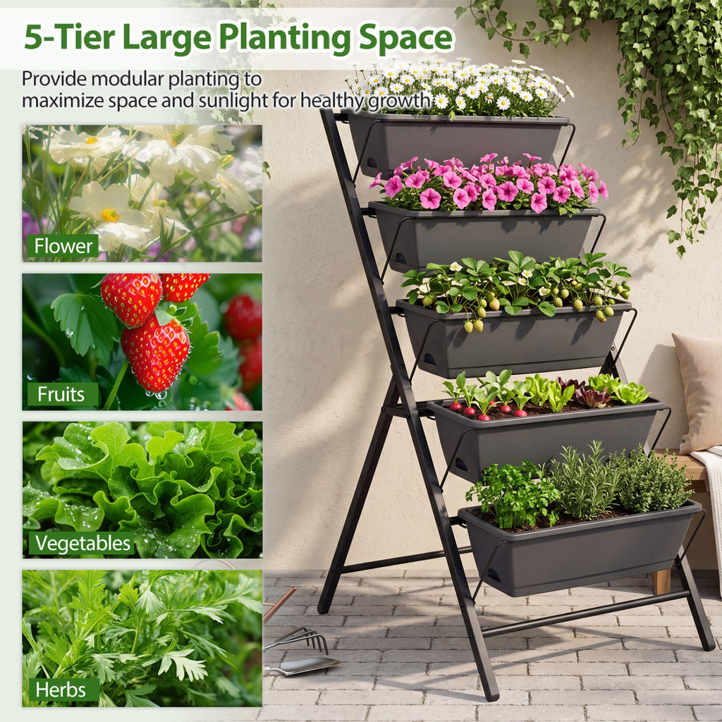 5-Tier Vertical Raised Garden Bed with Drainage System and Removable