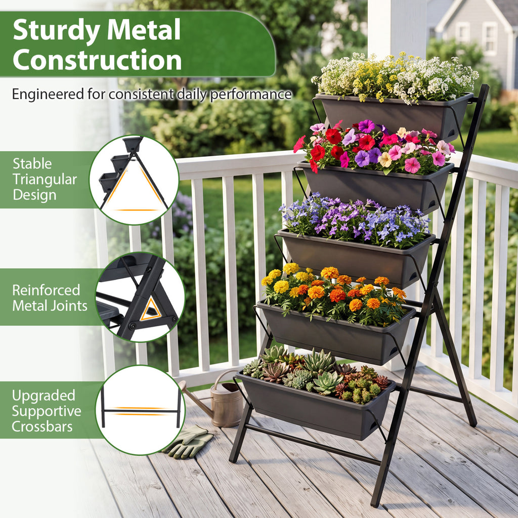 5-Tier Vertical Raised Garden Bed with Drainage System and Removable