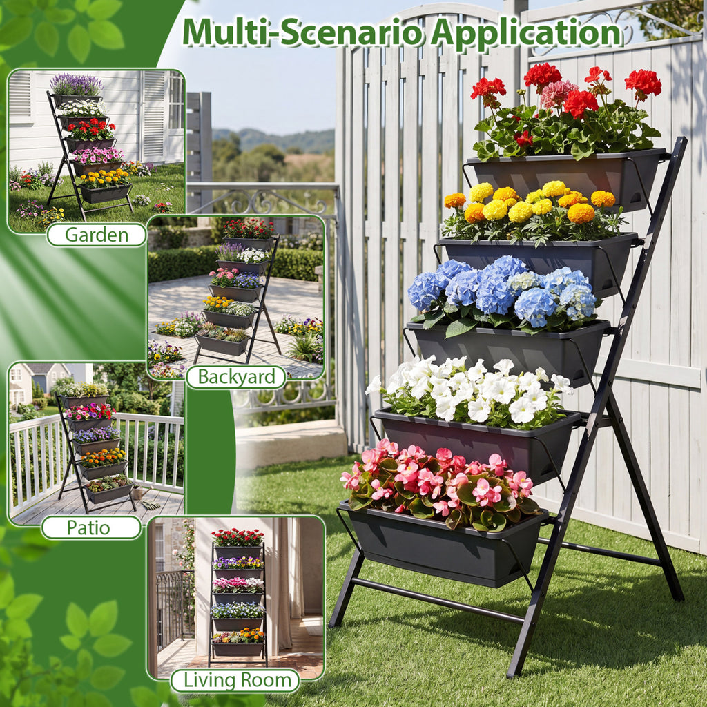 5-Tier Vertical Raised Garden Bed with Drainage System and Removable