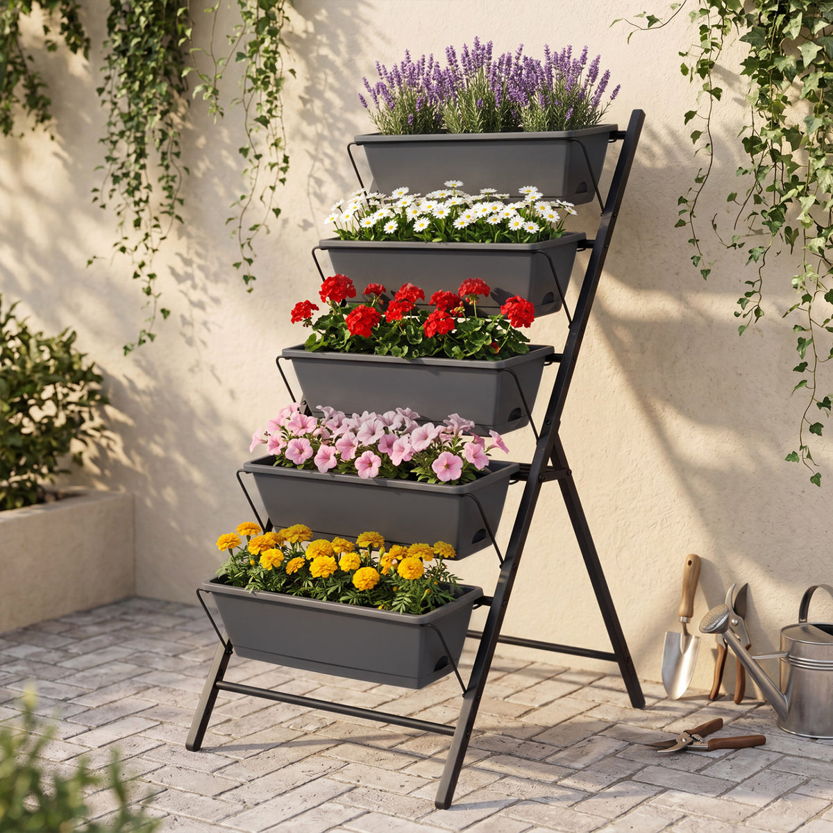 5-Tier Vertical Raised Garden Bed with Drainage System and Removable