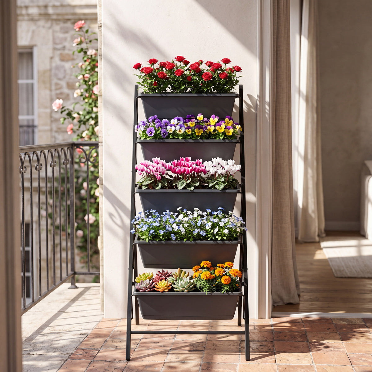 5-Tier Vertical Raised Garden Bed with Drainage System and Removable