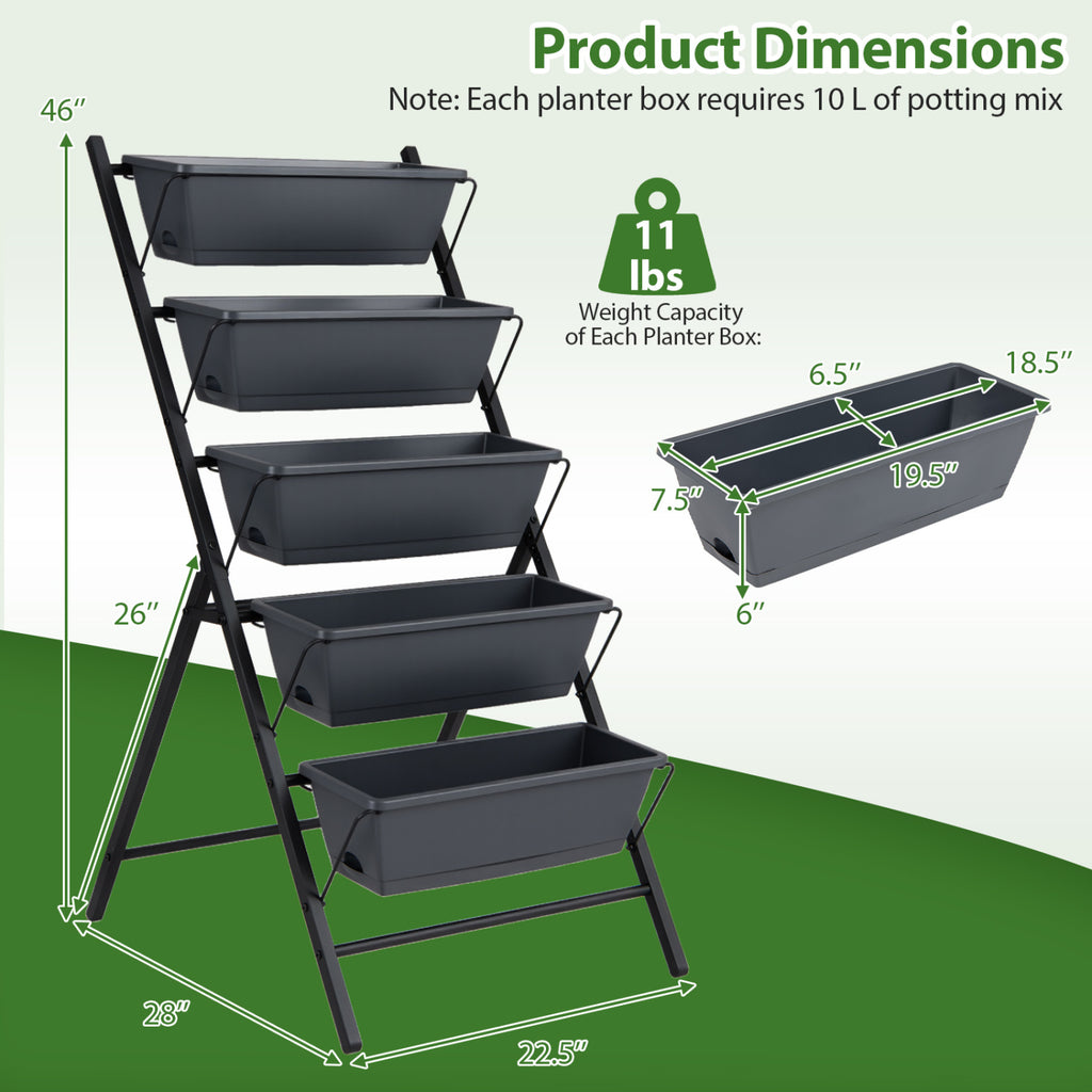 5-Tier Vertical Raised Garden Bed with Drainage System and Removable