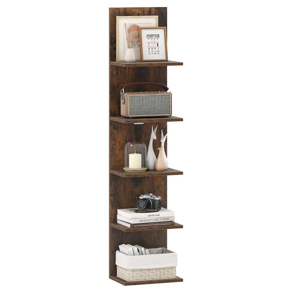5-Tier Wall Mounted Shelf Unit - Rustic Brown Wood Grain