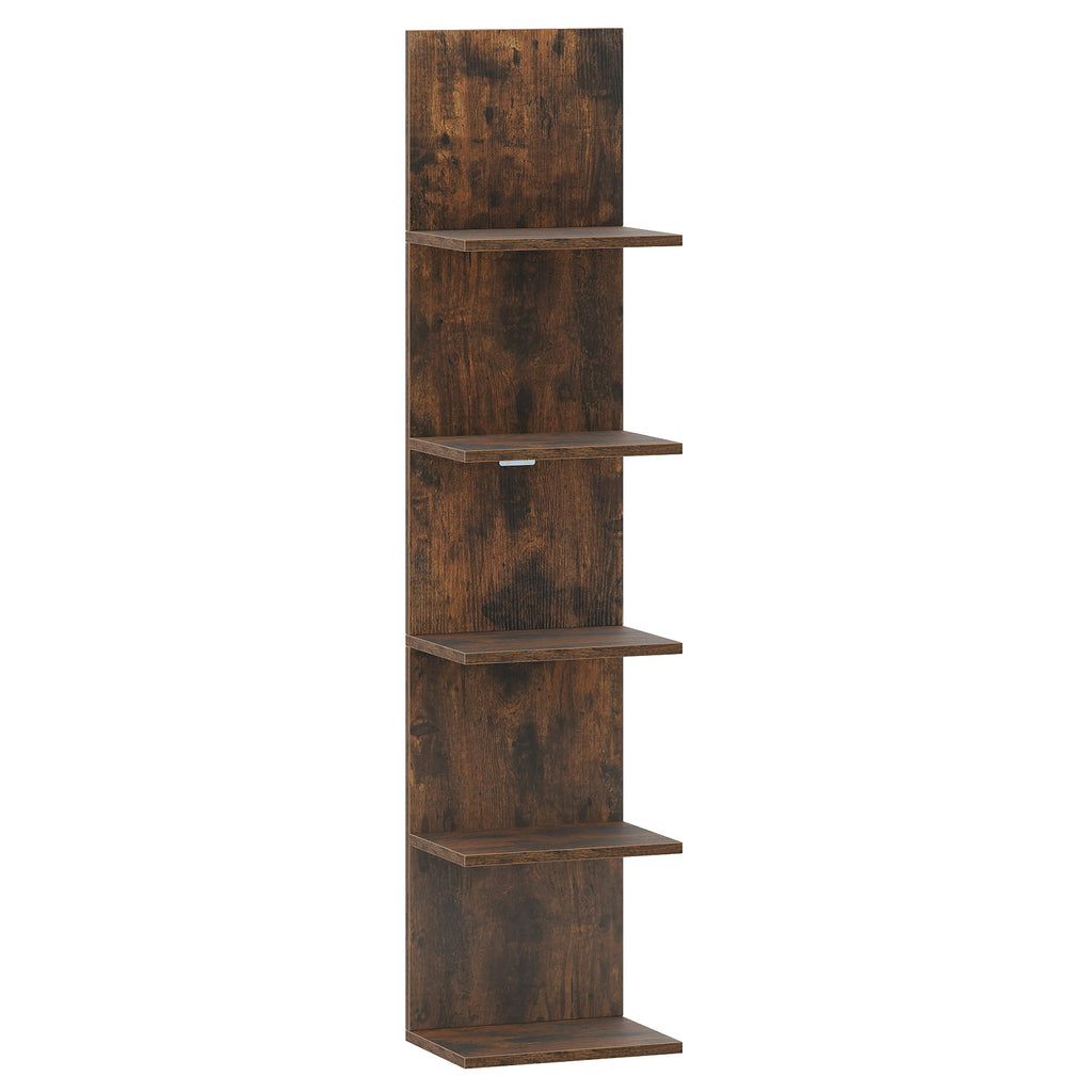5-Tier Wall Mounted Shelf Unit - Rustic Brown Wood Grain