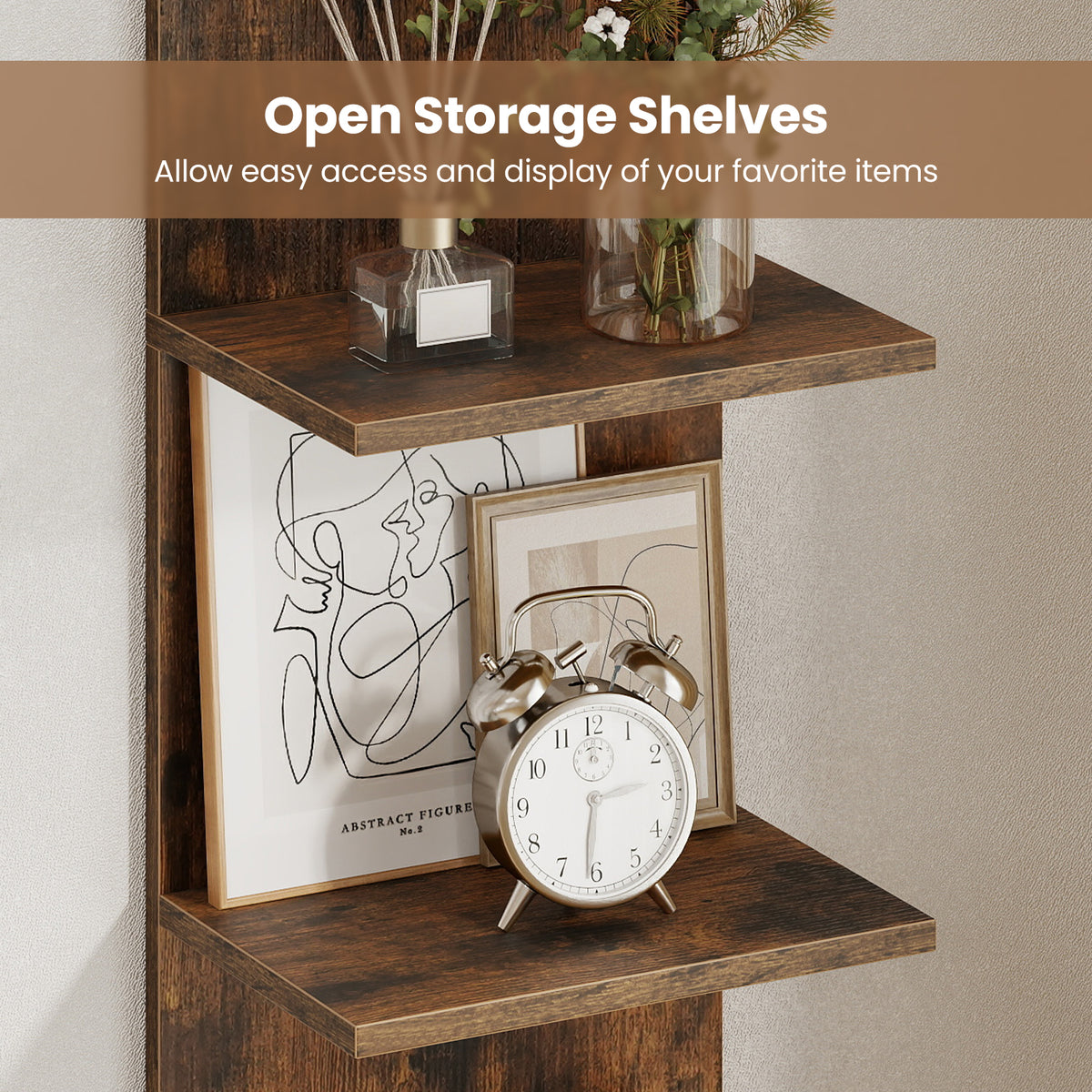 5-Tier Wall Mounted Shelf Unit - Rustic Brown Wood Grain